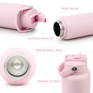 Custom OEM <strong>32oz</strong> Insulated Water Bottle BPA Free Dustproof Push Slide Straw Lid Stainless Steel Vacuum Flask for School Gym - Product Image 3