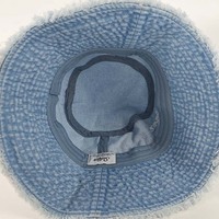 Bob en jean personnalisé avec logo et broderie Danse du Lion, style rayé, pour protection solaire décontractée en extérieur