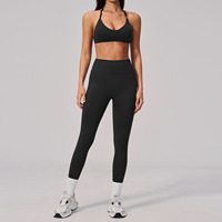 Ensemble de sport 4 pièces pour femme, uni, à découpes, avec crop top à manches courtes et leggings de yoga à taille croisée, extensible dans les quatre sens, SMART