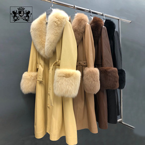 <span class=keywords><strong>Chaqueta</strong></span> de Cuero Genuino Janefur de <span class=keywords><strong>Talla</strong></span> <span class=keywords><strong>Grande</strong></span>, por Encima de la Rodilla, con Cuello y Puños de Piel <span class=keywords><strong>Grande</strong></span>, Cortavientos Largo de Invierno para <span class=keywords><strong>Mujer</strong></span>, Abrigo de Cuero Real - Product Image 1