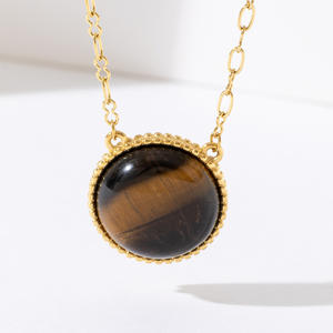 Collar de piedra natural de cadena de acero inoxidable de Aventurina verde ojo de tigre de oro de 18 quilates - Product Image 3