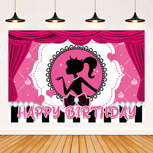 Fondo de fotografí<span class=keywords><strong>a</strong></span> con silueta de princesa rosa, decoración de fiesta glamurosa para niñas, pancarta personalizable - Product Image 1