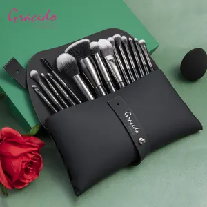 Gracedo – ensemble de pinceaux de maquillage noirs de haute qualité, logo personnalisé de luxe low quantité minimale de commande, ensemble de pinceaux de maquillage avec sac, 15 pièces