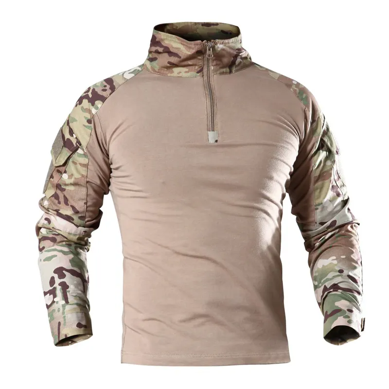Men'S Camo Frog Uniform Long Sleeve T Shirt Tactical Gear Clothing Uniforms Zip Cotton Combat Training Shirt