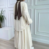 Abaya Dubaï Turquie islamique décontracté hauts couleur unie jupe mode 2 pièces chemise à manches longues Eid femmes musulmanes ensembles élégants