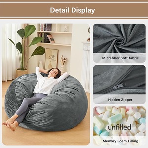 Fauteuils poufs de haute qualité pour adultes, 4 pieds, en mousse à mémoire de forme, grand couvre-canapé - Canapé rond moelleux pour salon - Product Image 2
