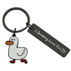 Portachiavi Personalizzato Divertente a Forma di Anatra per San Valentino 'Non Giocare con <span class=keywords><strong>Me</strong></span>, Ti Amo' in Acciaio Inox per Coppie - Product Image 2