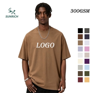 T-shirt en coton lourd 300 g/m² avec <span class=keywords><strong>logo</strong></span> personnalisé, pour homme, coupe ample, épaules tombantes, uni, streetwear vintage - Product Image 1