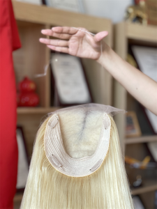 2024 soie Top Topper cuticule aligné perruques brutes Texture droite médical Topper noeud unique couleur unique pour la perte de cheveux femmes blanches - Product Image 6