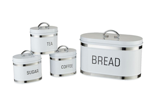 Set di Contenitori per Pane e Barattoli per Caffè, Zucchero e Tè in Ferro con Rivestimento in Polvere Lucida e Strisce in Acciaio <span class=keywords><strong>Inox</strong></span> - Product Image 3