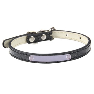 Collar de perro de PU brillante de MOQ bajo con logotipo personalizado Collares de cuello de gato de patrón sólido en tamaños XL <span class=keywords><strong>XXL</strong></span> Nombre de identificación grabado - Product Image 6