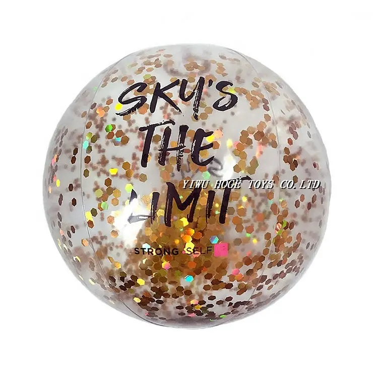 Fashion new style custom transparent inflatable glitter beach ball for the vacation