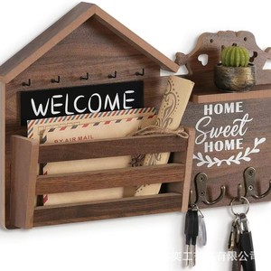 Wooden Key Hook <b>Shelf</b> Home Entry Letter Magazine Organizer Solid Wood Wall Mounted Storage <b>Rack</b> With Hooks For Keys And Mail - Product Image 5