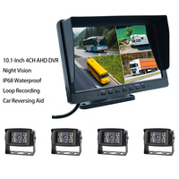 Moniteur de voiture 10 pouces 4 canaux avec fonction DVR, vision nocturne, système de caméra de recul et aide au stationnement, 12-30V