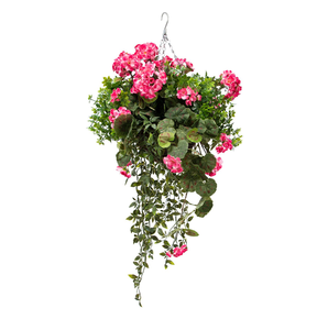 Cesta Colgante con <span class=keywords><strong>Geranios</strong></span> Artificiales Blancos, Arreglo Floral con Hojas Verdes Largas, Decoración Ecológica para Balcón, Jardín, Hotel - Product Image 1