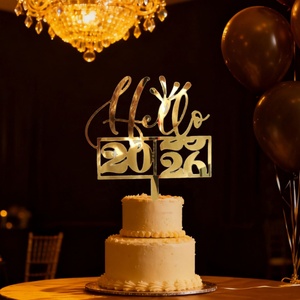 การ์ดอะคริลิคตกแต่งเค้กสไตล์ INS สำหรับปีใหม่ 2026 ชุดอุปกรณ์ตกแต่งเค้กปีใหม่ ตัวอักษรตกแต่งเค้กสุขสันต์วันปีใหม่ - Product Image 5