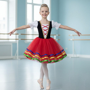 Abito Professionale da Balletto per Ragazze, <span class=keywords><strong>Gonna</strong></span> <span class=keywords><strong>Rossa</strong></span> in <span class=keywords><strong>Tulle</strong></span> Vaporoso, Tutù per Bambini, Costume da Dea dei Fiori per Adulti - Product Image 1