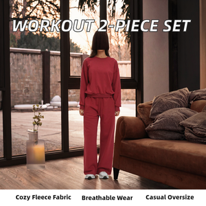 Conjunto Deportivo de Invierno para Mujer, 2 Piezas, Pantalones Joggers y Top con Hombros Caídos, por Encima de la Rodilla, 100% Algodón Felpa, Transpirable - Product Image 2