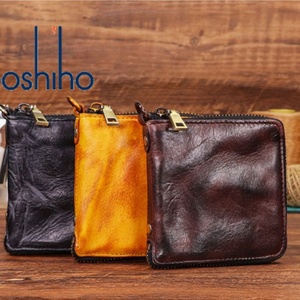 Portefeuille en cuir vintage fait main avec fermeture éclair, porte-cartes durable avec protection RFID et motif de poignée unique, porte-monnaie - Product Image 1