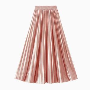 Falda Plisada Metálica Elegante para Mujer Falda <span class=keywords><strong>Midi</strong></span> Chic de Cintura Elástica en Línea A de Estilo Vintage - Product Image 5