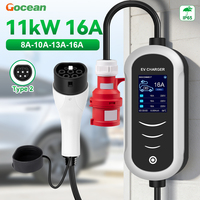 Gocean OEM ODM Nouveau chargeur de voiture électrique portable 5M Type 2 Prise standard européenne IP66 16A 11kW Commutable EV B6 Pro 220V