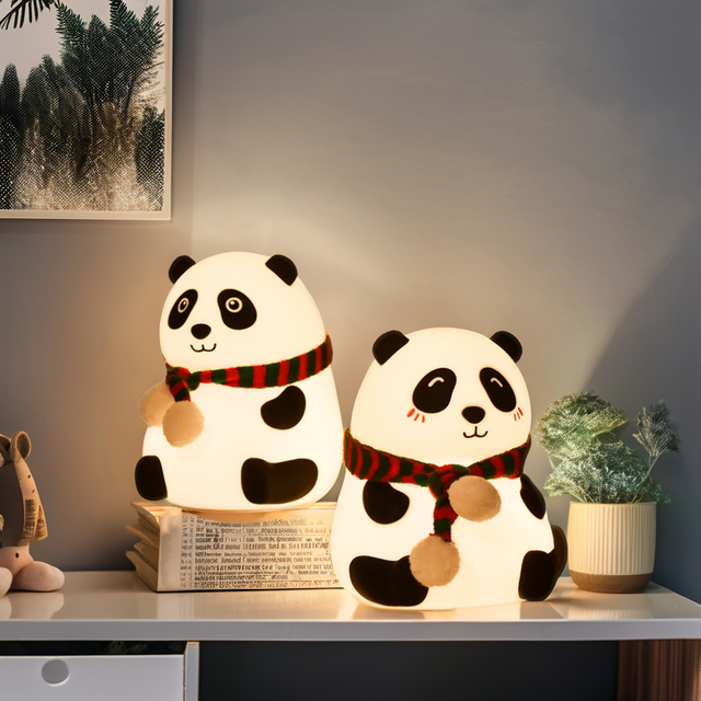 USB Rechargeable 7-Color Mini Touch LED Night Light Creative Silicone Panda for Bedroom Switch Power Generation