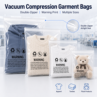 OEM PE Compression Packaging Bags Double Zipper Vacuum Valve Warning Print for Clothes Shoes and Plush Toys