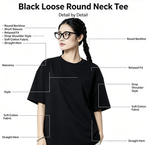 เสื้อยืดคอกลมแขนสั้นทรงหลวมสีดำงาดำอเนกประสงค์สำหรับฤดูร้อน ใส่ได้ทุกวัน สไตล์ลำลอง - Product Image 6