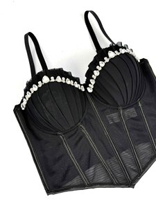 Chuangerm En stock Nouveauté 2026 Meilleure vente Haut corset pour femme haut de gamme respirant à strass, plissé, à baleines et à ourlet en V - Product Image 4