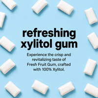 Chewing-gum aux fruits frais à marque privée, enrichi en xylitol et carbonate de calcium, favorise la production de salive, soin buccal