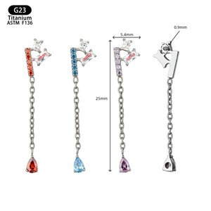 G23 Titanium Drop <b>Earrings</b> 25mm <b>Tassel</b> Teardrop Shape Zircon Set Chain Everyday Wear - Product Image 1