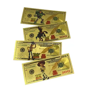 Custom Anime Cartoon Buzz Light Year Toy 100 Dollars Card PET 24k Gold Foil Plated Banknote