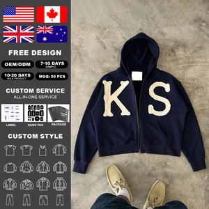 เสื้อฮู้ดดี้ครอปทรงโอเวอร์ไซส์ แต่งลายปักแบบดิสเทรส ซิปหน้า สไตล์สตรีทแวร์ ดีไซน์ขอบดิบ สำหรับผู้ชาย - Product Image 2
