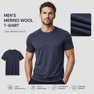 T-shirt de sport en laine pour homme, manches courtes, été, extérieur, logo personnalisé, premium, léger, respirant, séchage rapide, randonnée - Product Image 1