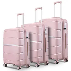 New pattern bulk price supplier selected PP material hard side luggage suitcase fancy custom label 3pcs trolley luggage