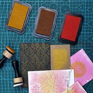 大型スクエアセルフインキングスタンプ水ベースペーパークラフト,ルミナスシマー金属インクパッドプラスチック素材 - Product Image 3