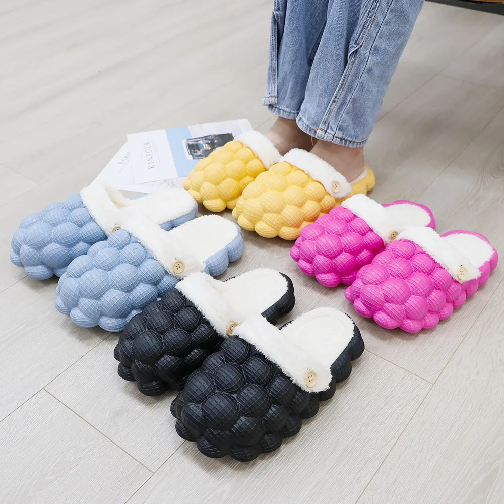 2022 New Home Cotton Bubbles Balls Slipper Shoes Plush Winter Warm Dismountable Lining Bubble Slides For Women