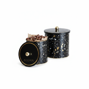 <b>Round</b> Metal Tin <b>Box</b> Set Dia 175x180 - Dia 140x150 Knob Handle (2 Pcs) Terrazo Terrazo Design - Product Image 2
