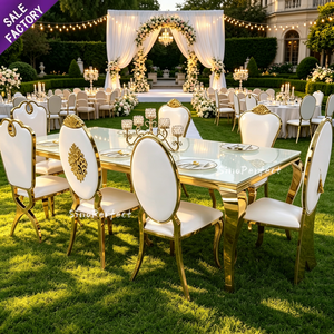Factory Wholesale Hotel Furniture <b>Gold</b> Rectangle Wedding White Stainless Steel Banquet <b>Table</b> For For Wedding Reception Event - Product Image 1
