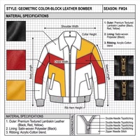 Blouson Bomber Homme Personnalisé en Cuir Huilé Vachette, Motif Géométrique Noir Jaune Rouge, Style Color Block, Contraste Automne Hiver, OEM ODM