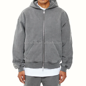 Sweat à capuche zippé de haute qualité à double fermeture éclair avec logo personnalisé Sweat à capuche zippé en coton éponge français avec lavage à l'acide en détresse - Product Image 1