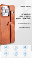Étui en cuir véritable pour iPhone 15 Pro Max Coque arrière pour iPhone 15 Pro Case