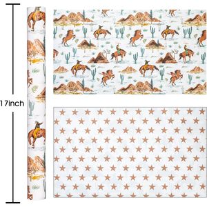 Papier cadeau réversible Homeral Cowboy 17 pouces x 16,5 pieds, motif cheval de rodéo et étoiles, pour garçons - Product Image 2