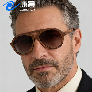 Gafas de sol de madera Conchen para hombre, montura ovalada, polarizadas, protección UV400, para conducir, W3038 - Product Image 1