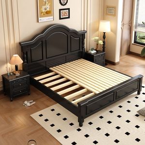 Cama Doble de Madera Maciza Estilo Americano 1500x2000mm 1800x2000mm con Almacenamiento, Muebles para Dormitorio Principal, Madera de Caucho M9128 - Product Image 2