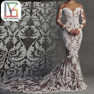 Tissu de dentelle africaine de luxe avec broderie de sequins perlés, tissu de dentelle en <span class=keywords><strong>tulle</strong></span> pour robe de mariée ou de soirée - Product Image 1