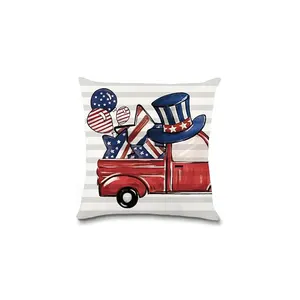 4th of July Independence Throw Pillow Covers Memorial Day America Patriotic Stripes Stars Trucks Pillow Cases Decorations