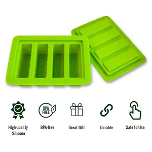 Large 4 Cavities Soap Loaf Candy Molds Butter Mold Silicone Green Butter Mold with Lid