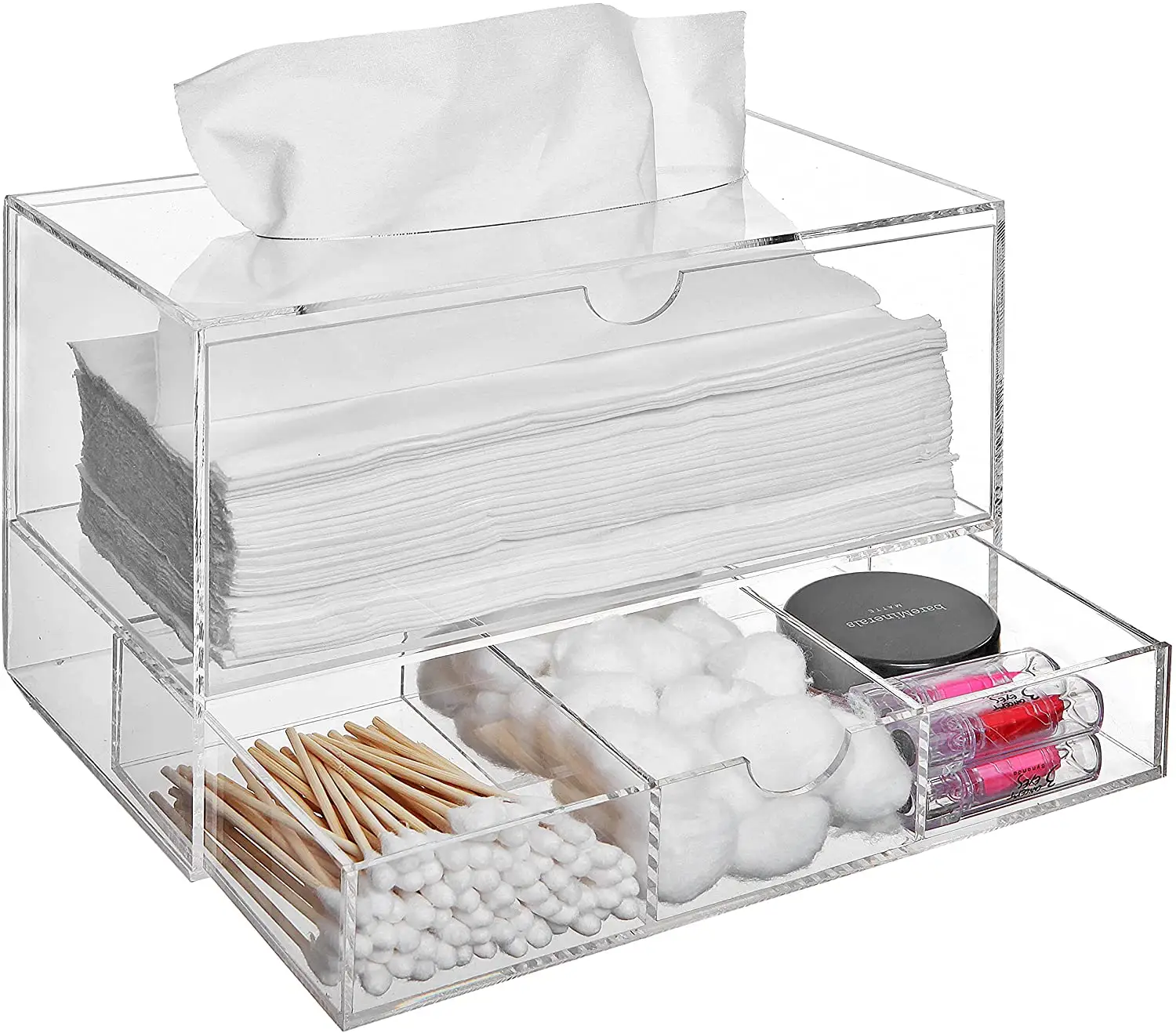 Moderne klare Acryl-Arbeits platte herausziehen Aufbewahrung schublade Kosmetik Organizer Box Tissue Dispenser