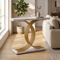 Table console moderne en métal écologique avec plateau en bois, design contemporain pour appartement et entrée d'hôtel, meubles de salon